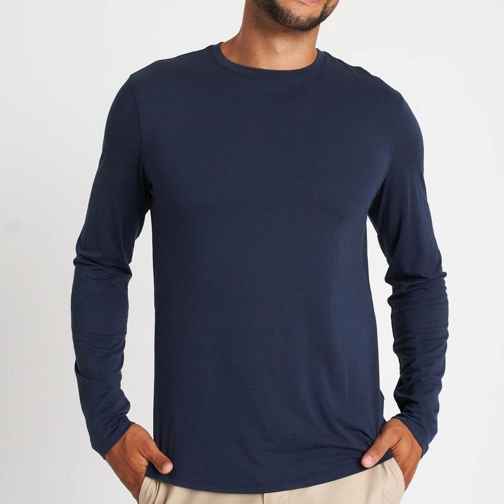 KIT AND ACE brushed long sleeve shirt. Deep blue.